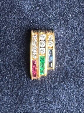 80s slide pendant Gold 9x 2mm Genuine Diamonds 18K, rubies, emeralds, sapphires